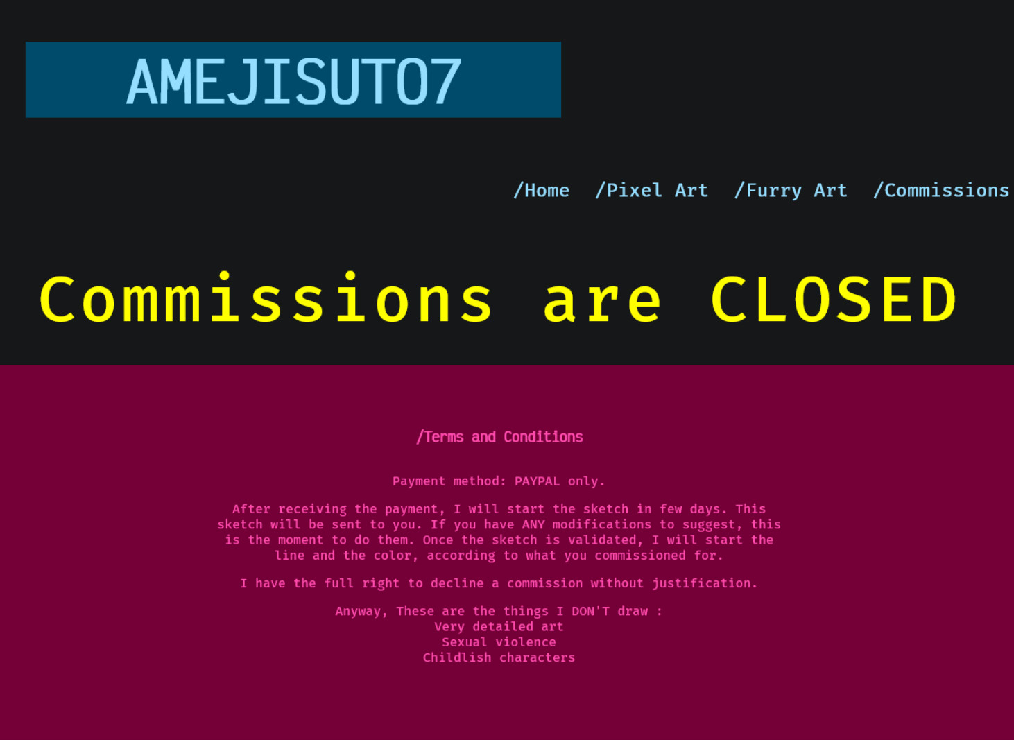 Screenshot du site Amejisuto7.art